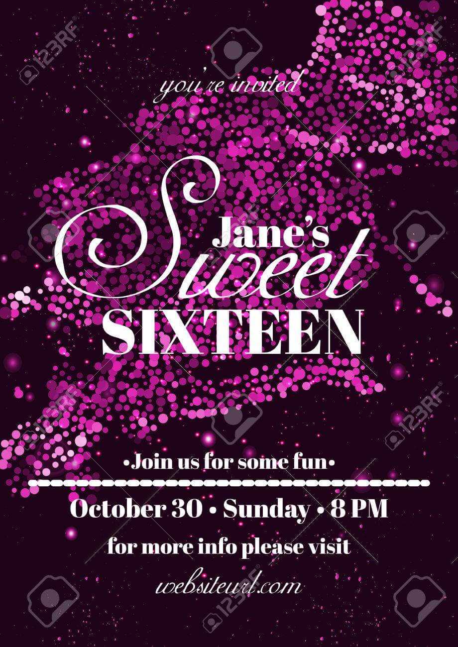 Sweet Sixteen Glitter Party Invitation Flyer Template Design With Sweet 16 Banner Template