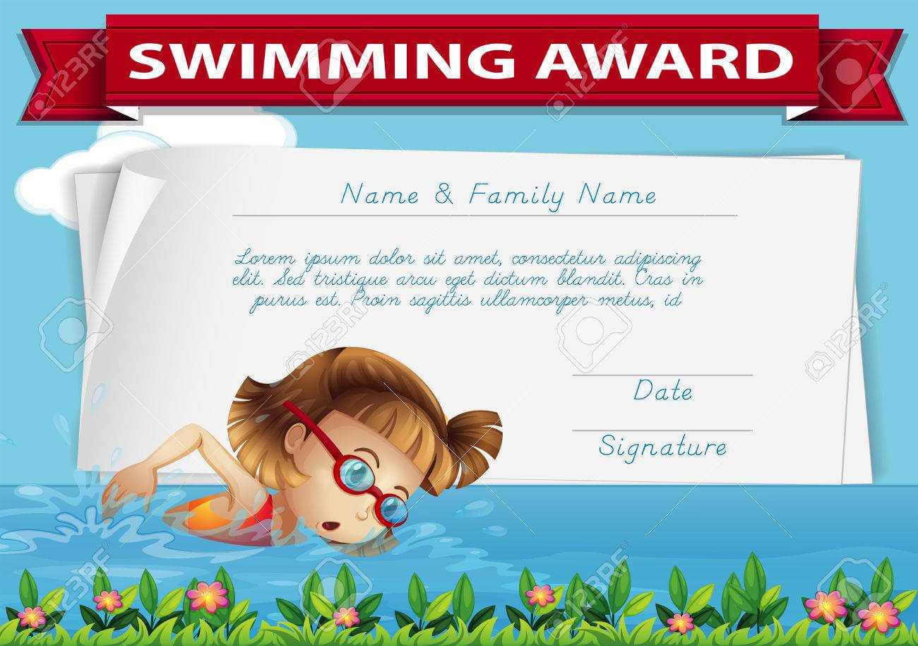 Swimming Award Certificate Template Illustration In Swimming Award Certificate Template