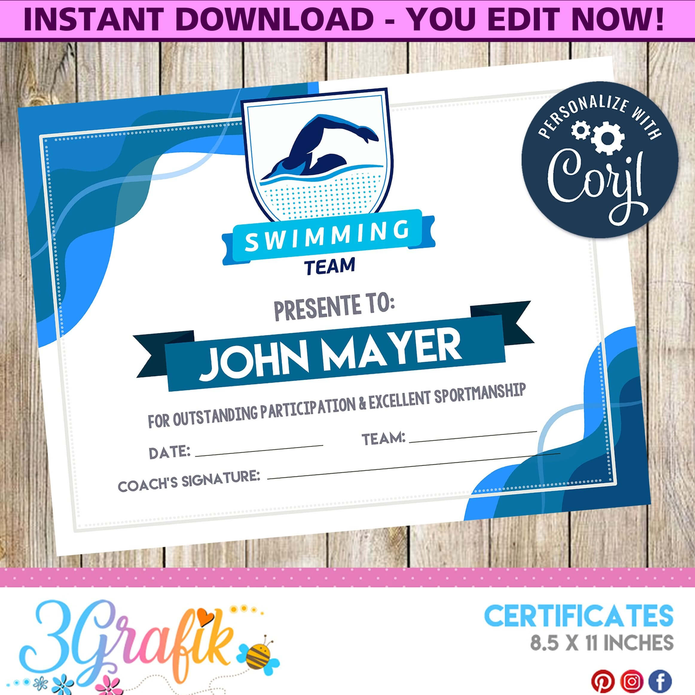 Swimming – Certificate – Printable – 3Grafik | Swimming Intended For Swimming Award Certificate Template