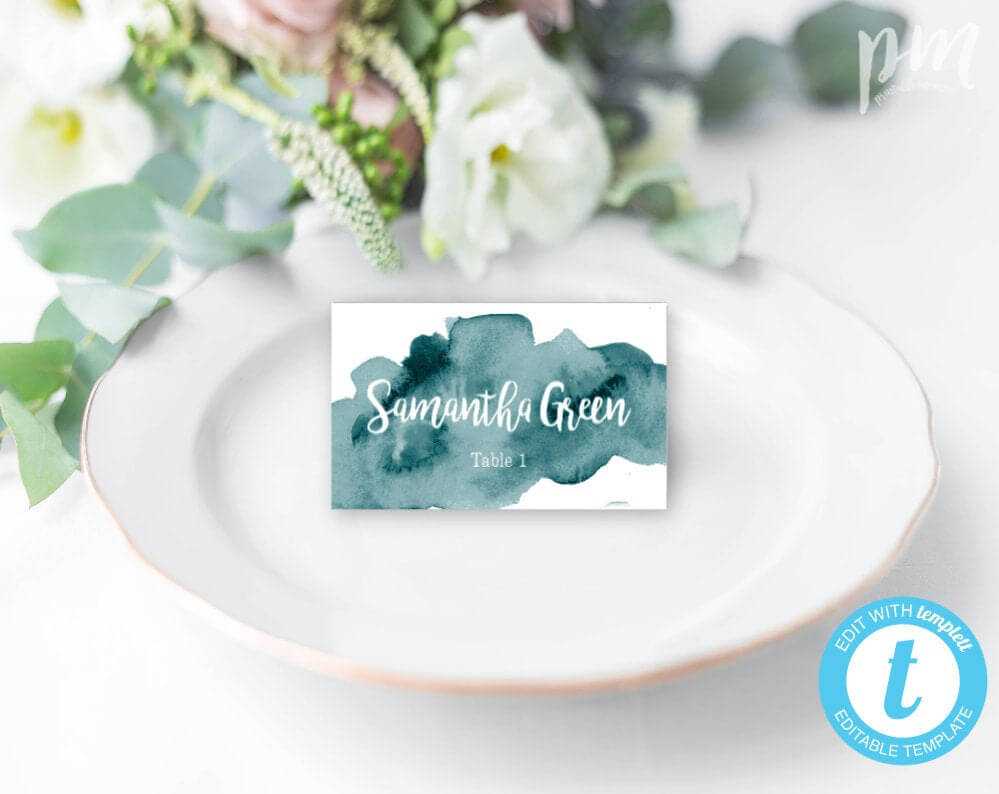 Teal Watercolor Wedding Place Card Template, Escort Cards, Printable Place  Cards, Green Place Cards, Tent Fold Place Cards, Editable, Wbtw In Place Card Template Free 6 Per Page