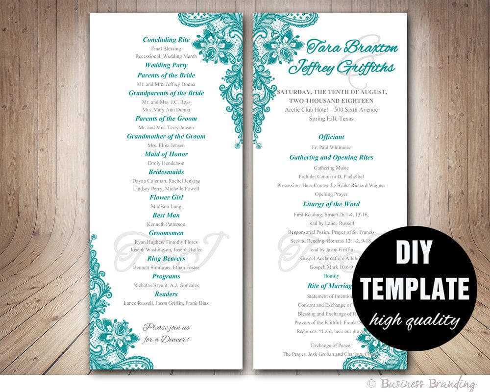 Teal Wedding Program Template – Instant Download Microsoft For Free Printable Wedding Program Templates Word