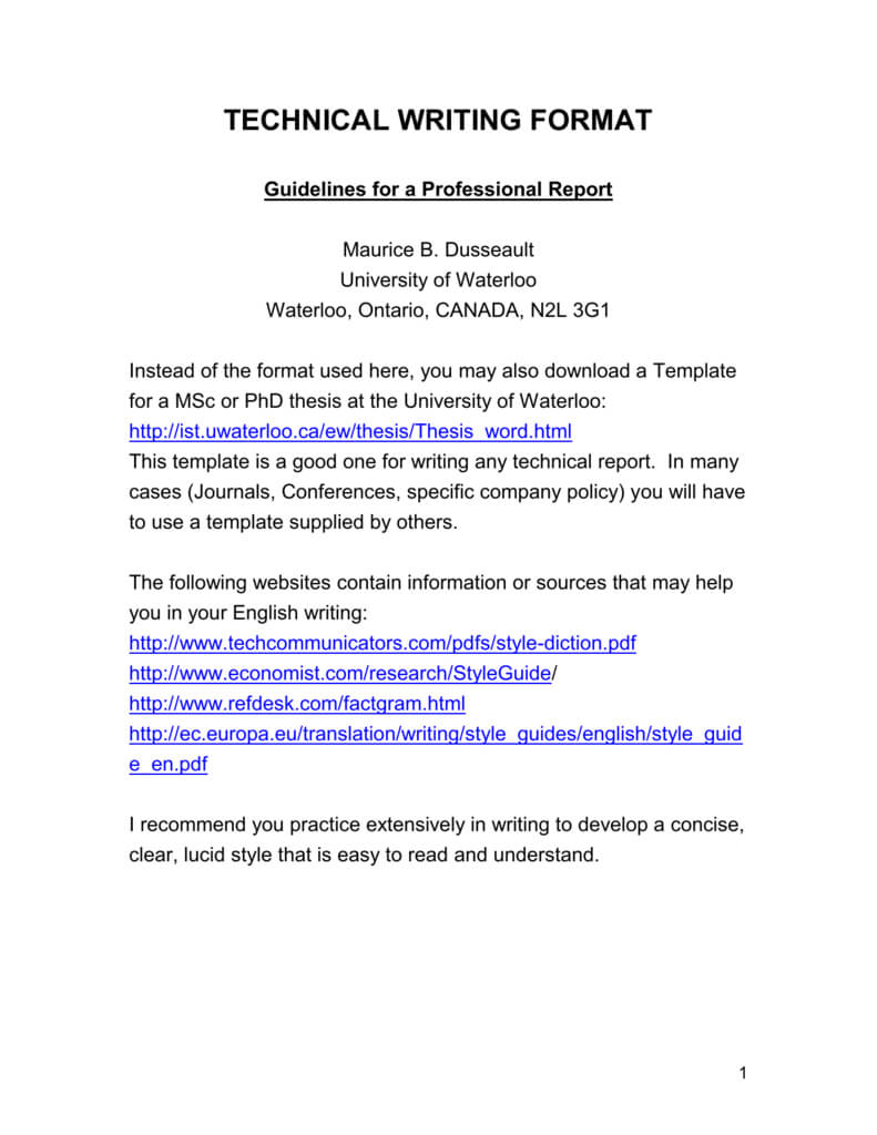 Technical Writing Format Regarding Template For Technical Report