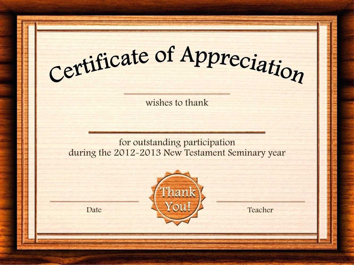 Template: Editable Certificate Of Appreciation Template Free Throughout Certificate Of Participation Template Word