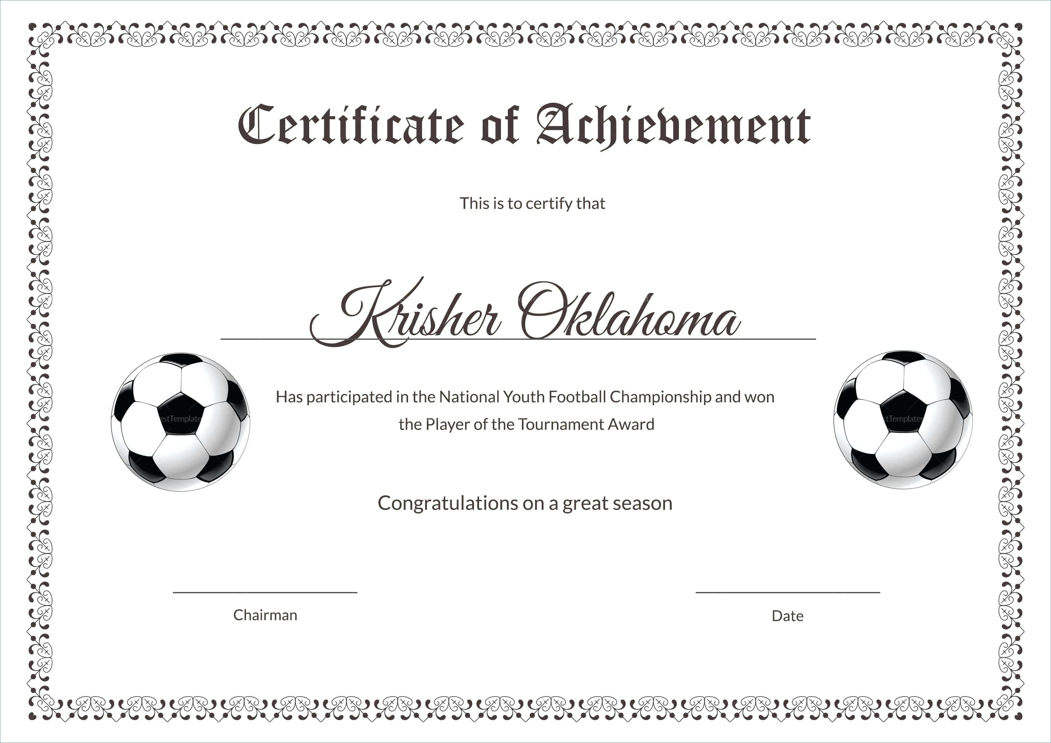Template: Football Certificate Templates Majestic Award For Soccer Award Certificate Template