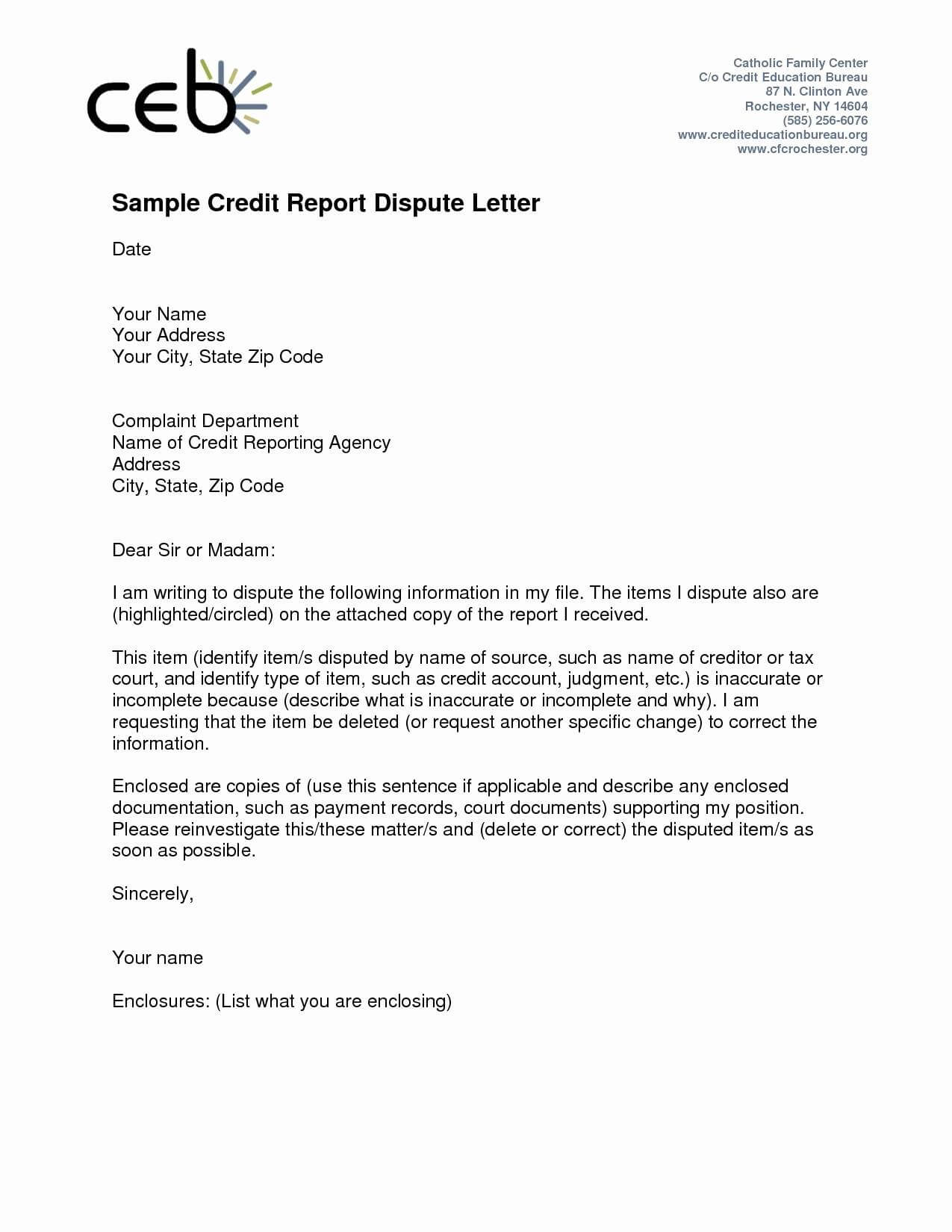 Template For Credit Report Dispute Letter Samples | Letter In Credit Report Dispute Letter Template