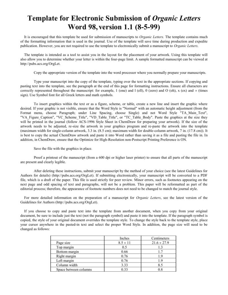 Template For Electronic Submission Of Organic Letters Intended For Acs Word Template