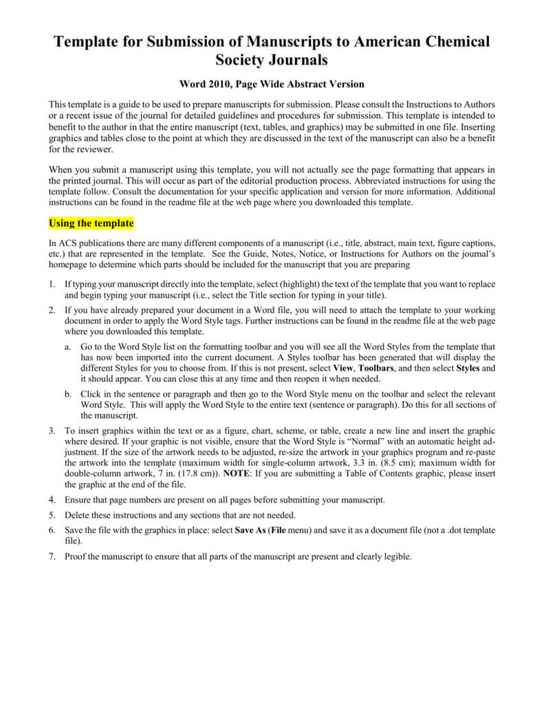 Template For Electronic Submission To Acs Journals Intended For Acs Word Template