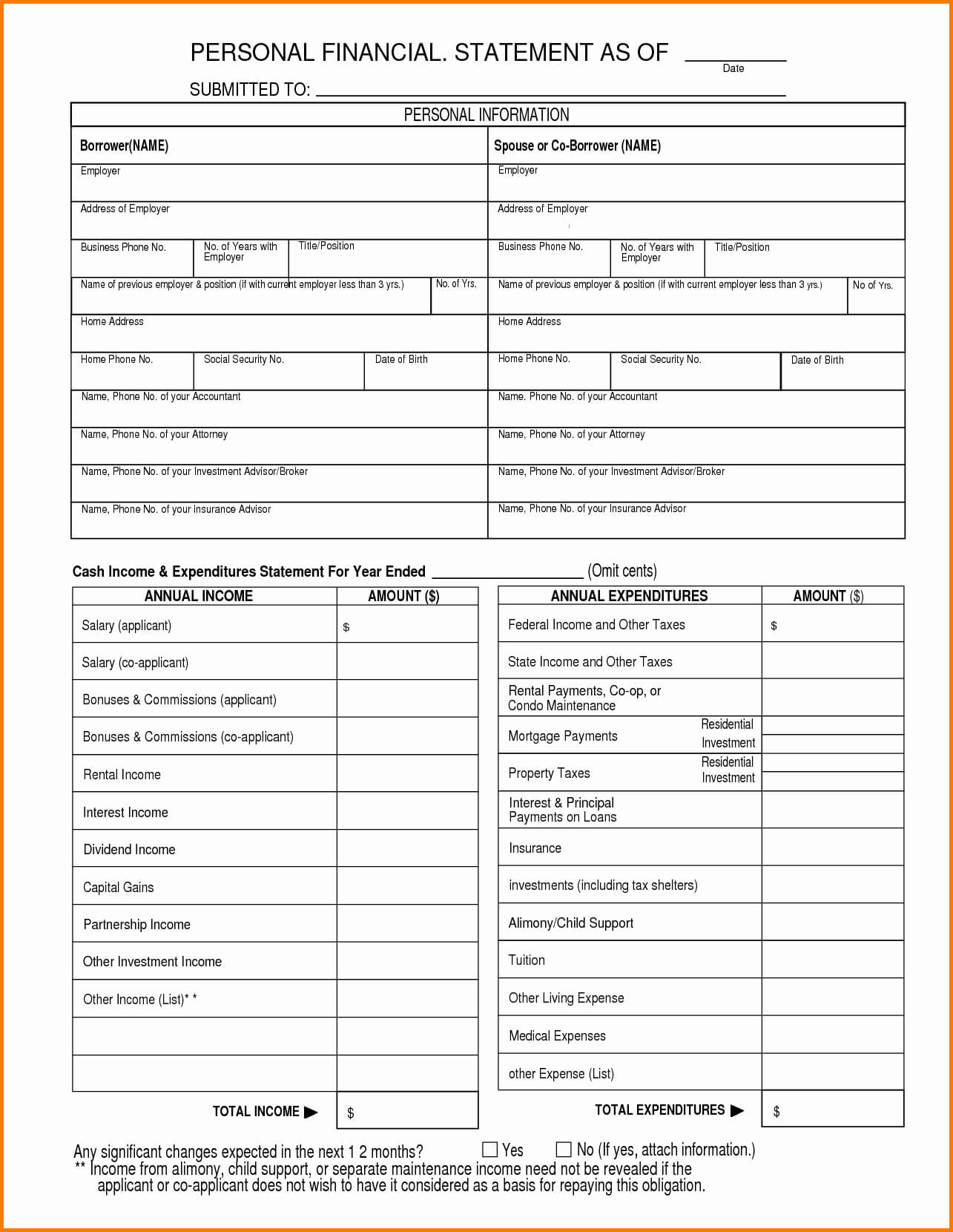 Template For Personal Financial Statement Sample Of Reviewed In Blank Personal Financial Statement Template