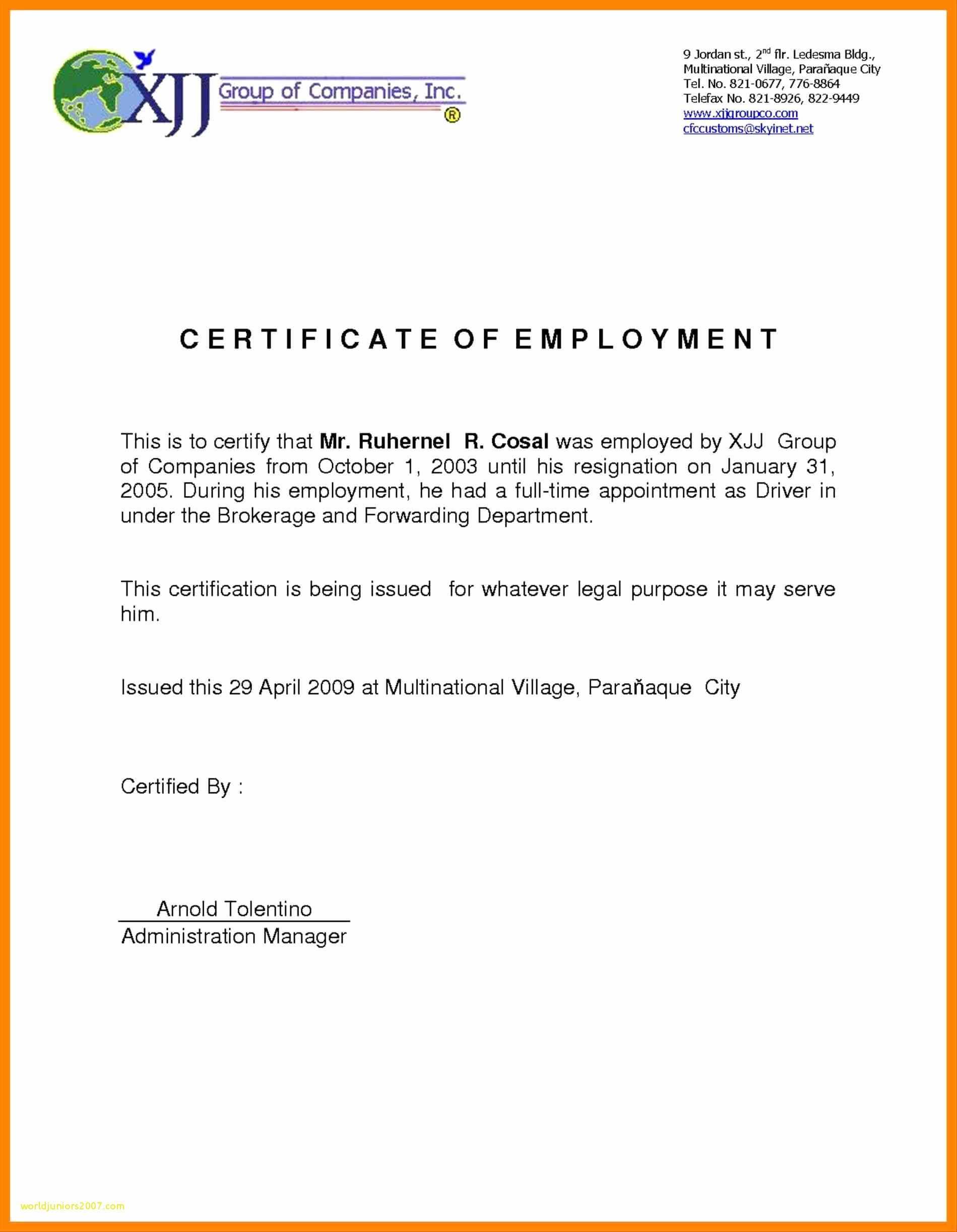 Template Of Certificate Of Employment – Atlantaauctionco With Regard To Certificate Of Employment Template