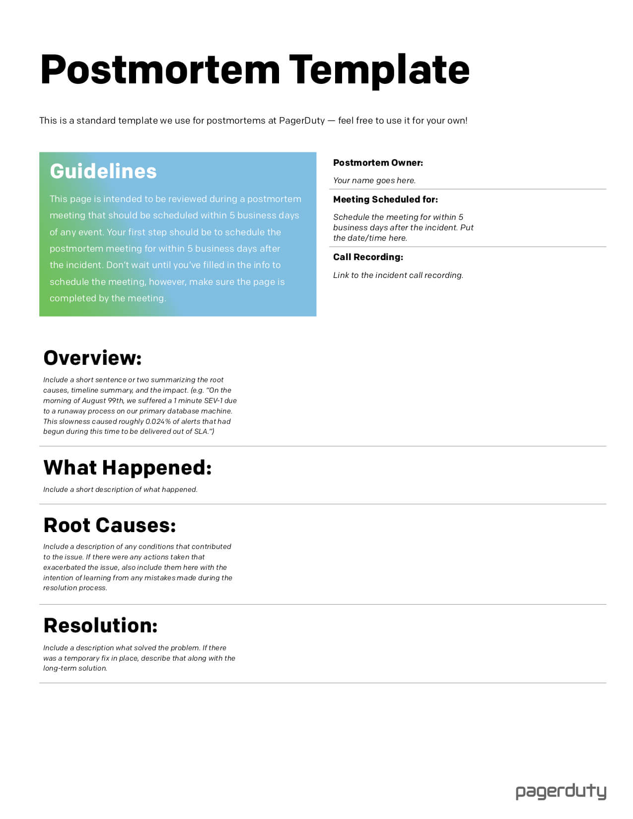 Template – Pagerduty Postmortem Documentation Pertaining To Post Mortem Template Powerpoint
