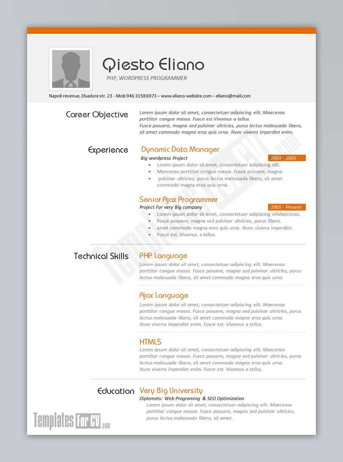 Templates For Cv – Programmertemplatesforcv.deviantart With Regard To Free Downloadable Resume Templates For Word