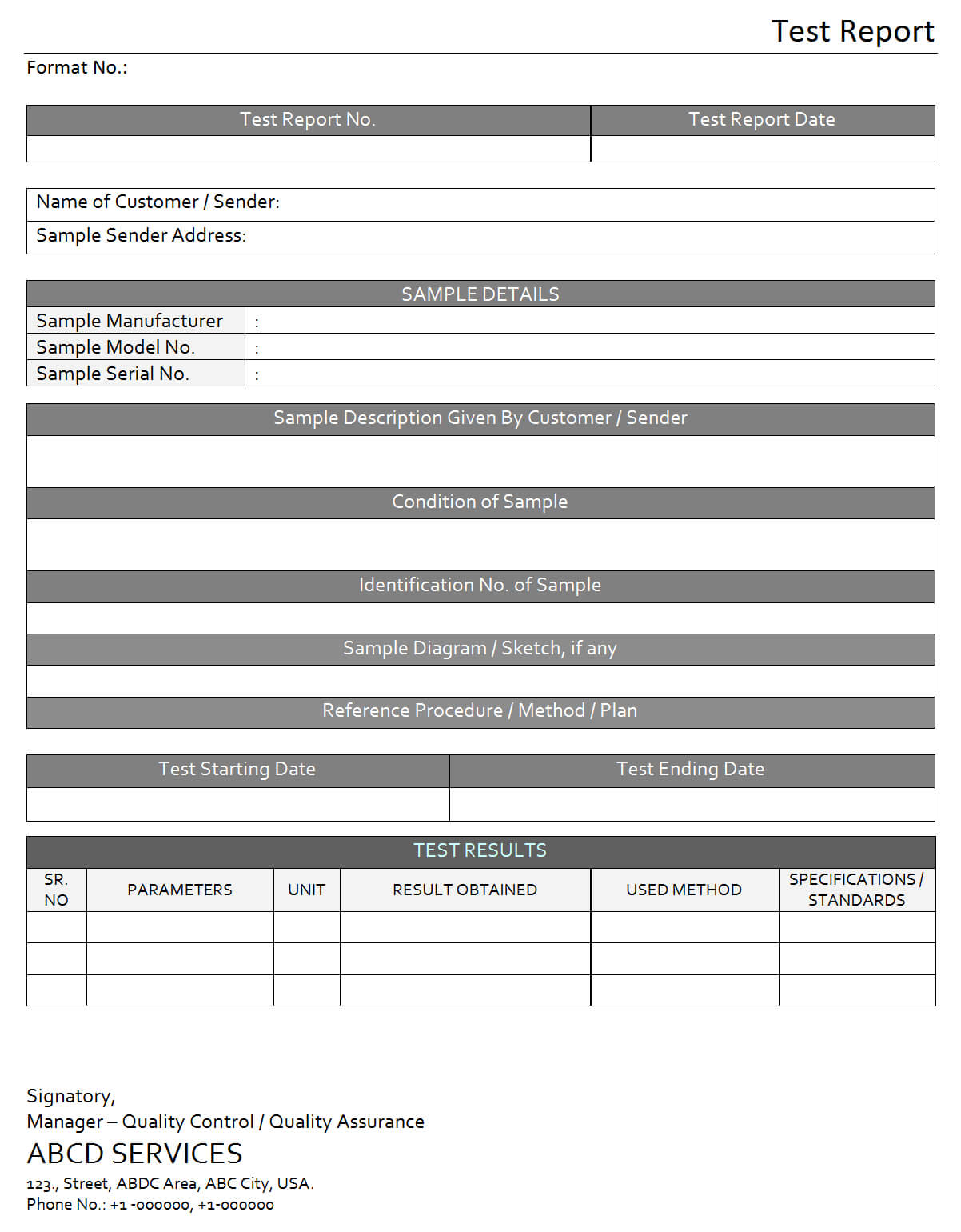 Test Report For Laboratory – Within Test Result Report Template