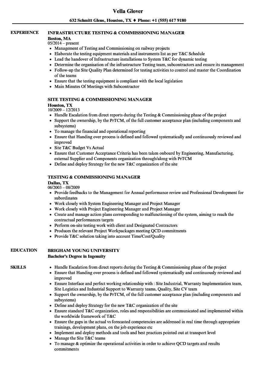 Testing & Commissioning Resume Samples | Velvet Jobs Within Megger Test Report Template