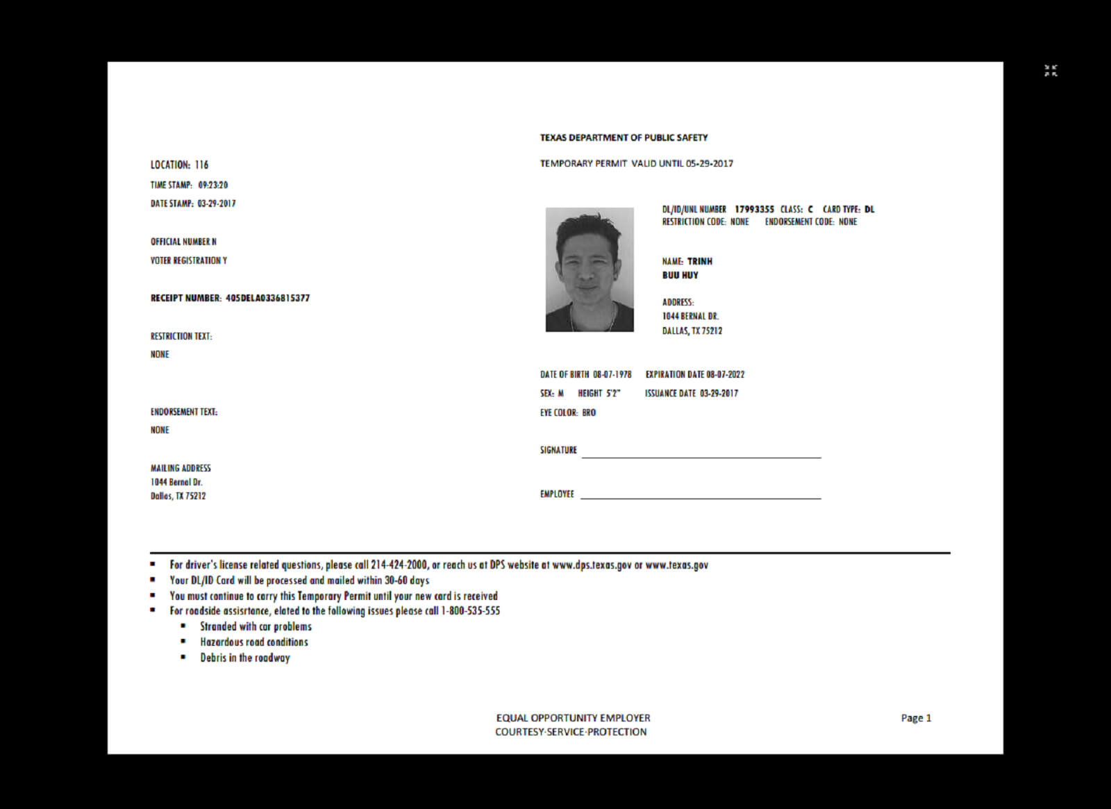 Texas Temp Driver's Permit, Template, Printable, Temporary Throughout Texas Id Card Template