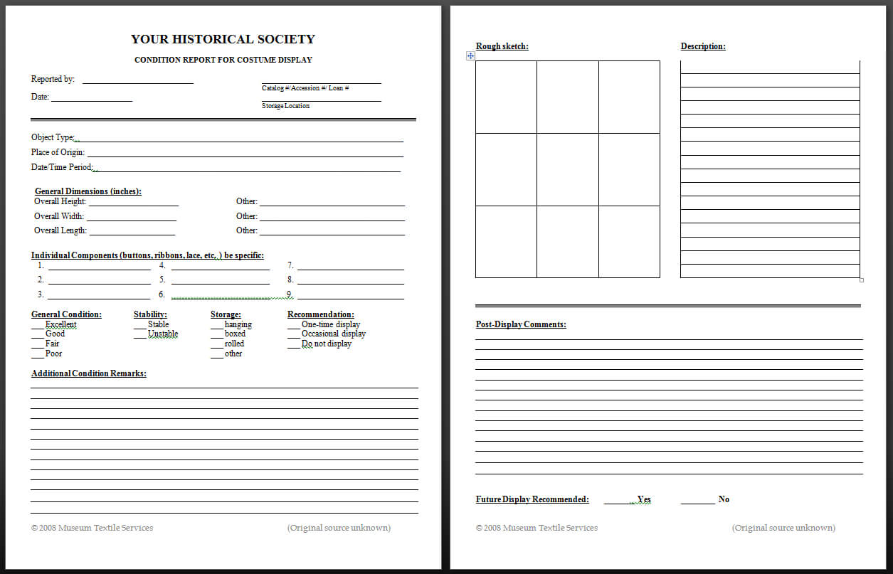 Textile Conservation Basics – Museum Textile Services Intended For Property Condition Assessment Report Template