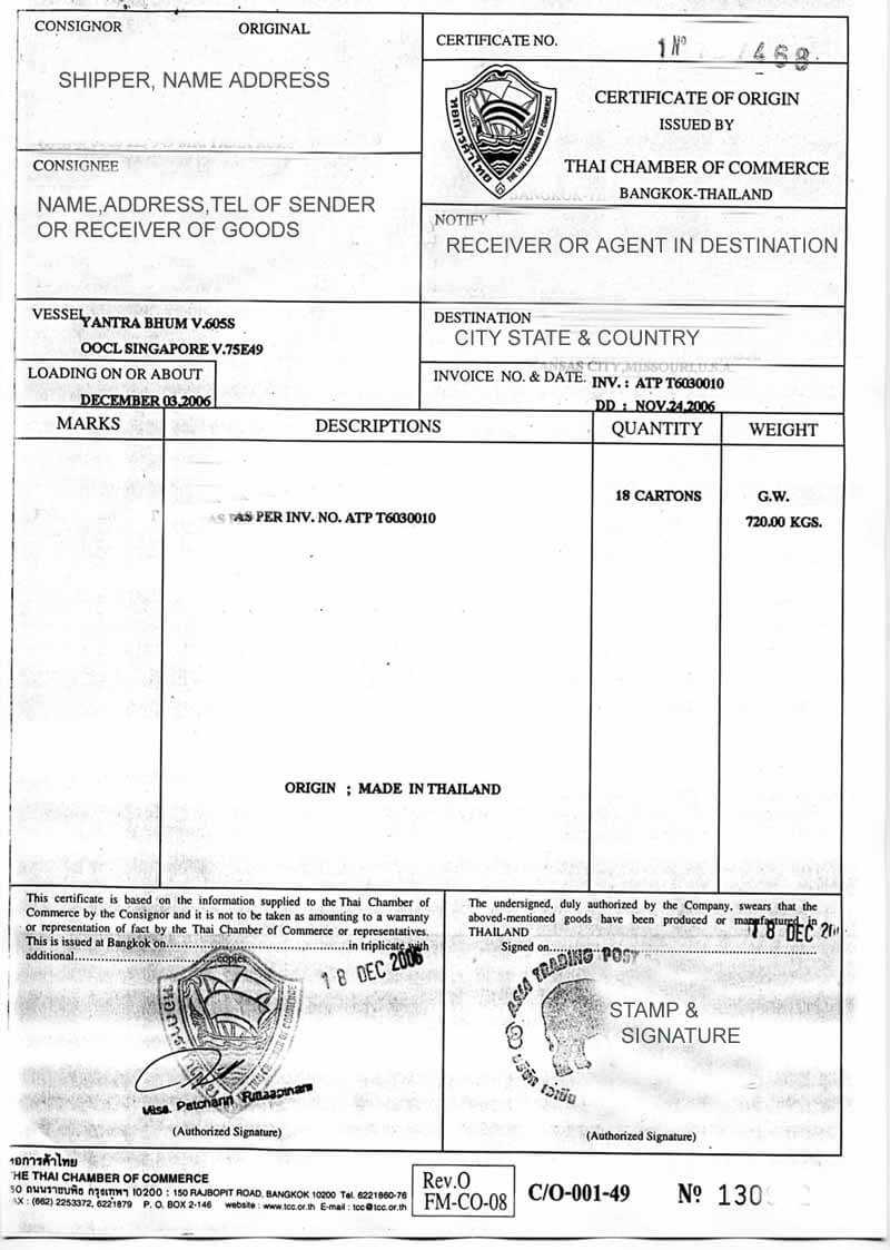 Thailand Certificate Of Origin And What It Means In Thailand Intended For Certificate Of Origin For A Vehicle Template