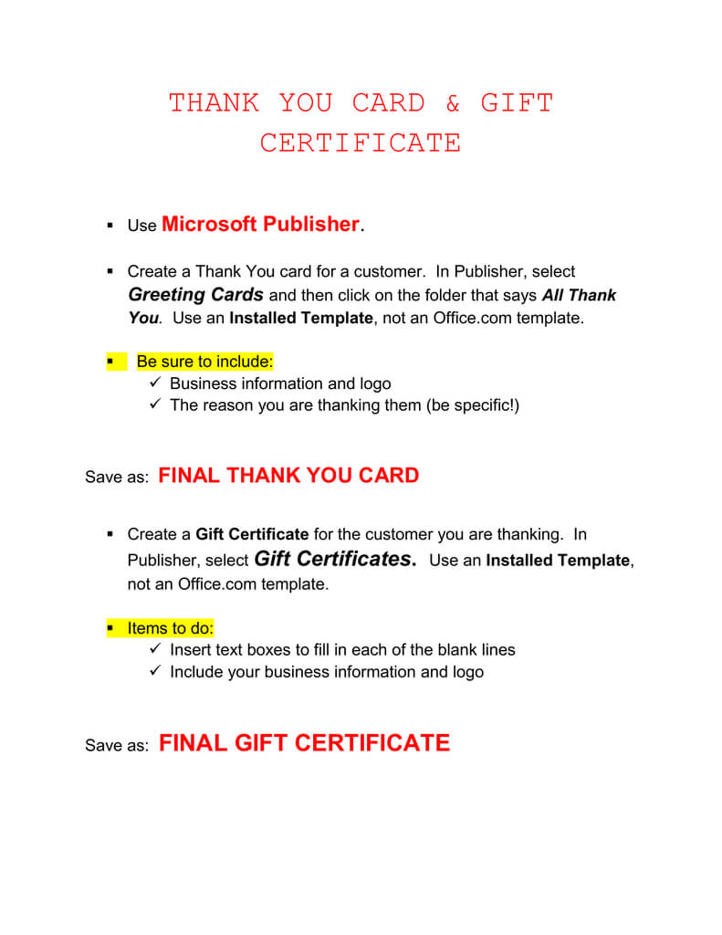 Thank You Card & Gift Certificate Microsoft Publisher . For Gift Certificate Template Publisher