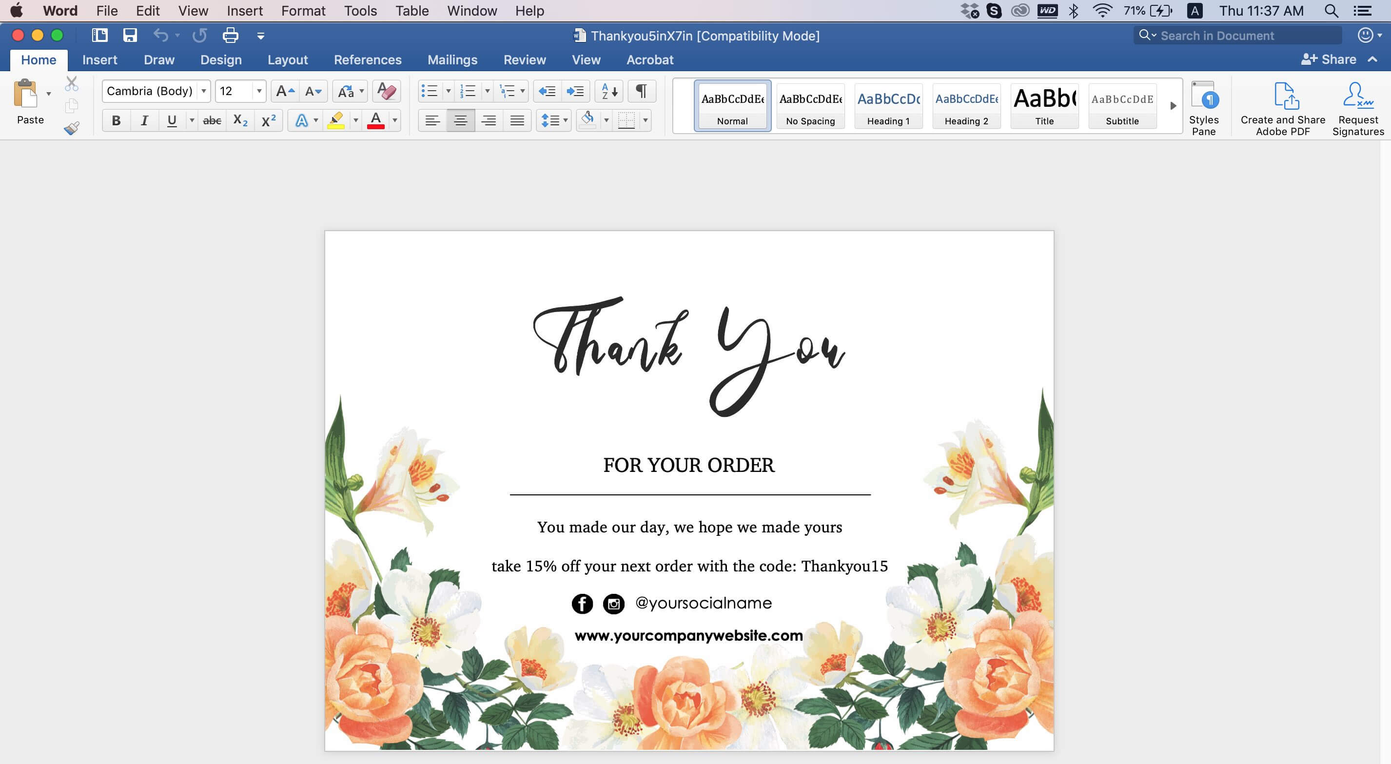 Thank You Card Id08 Intended For Thank You Card Template Word
