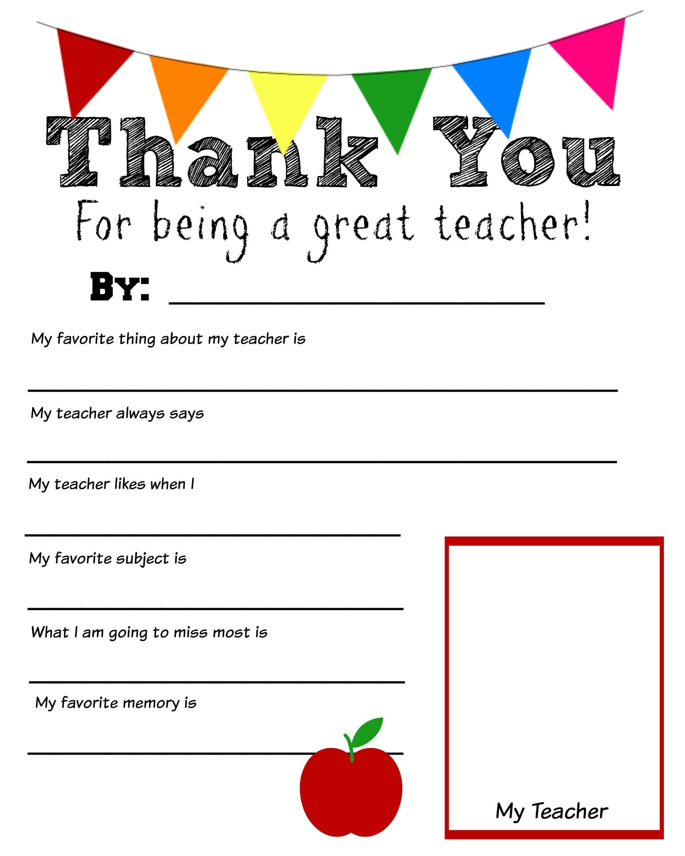 Thank You Teacher Free Printable | Teacher Appreciation In Thank You Card For Teacher Template