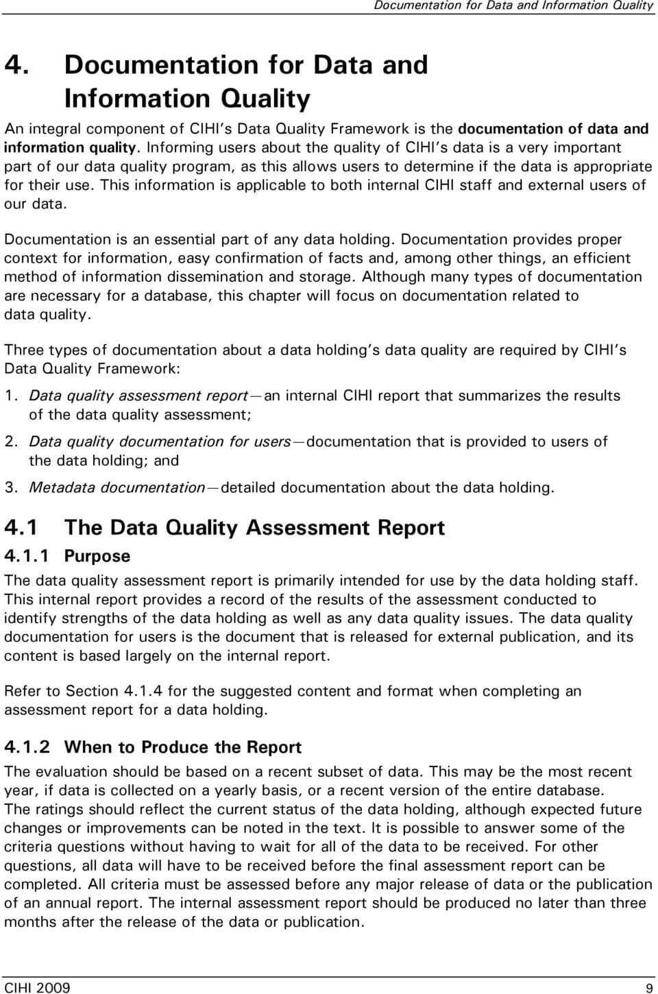 The Cihi Data Quality Framework – Pdf Pertaining To Data Quality Assessment Report Template