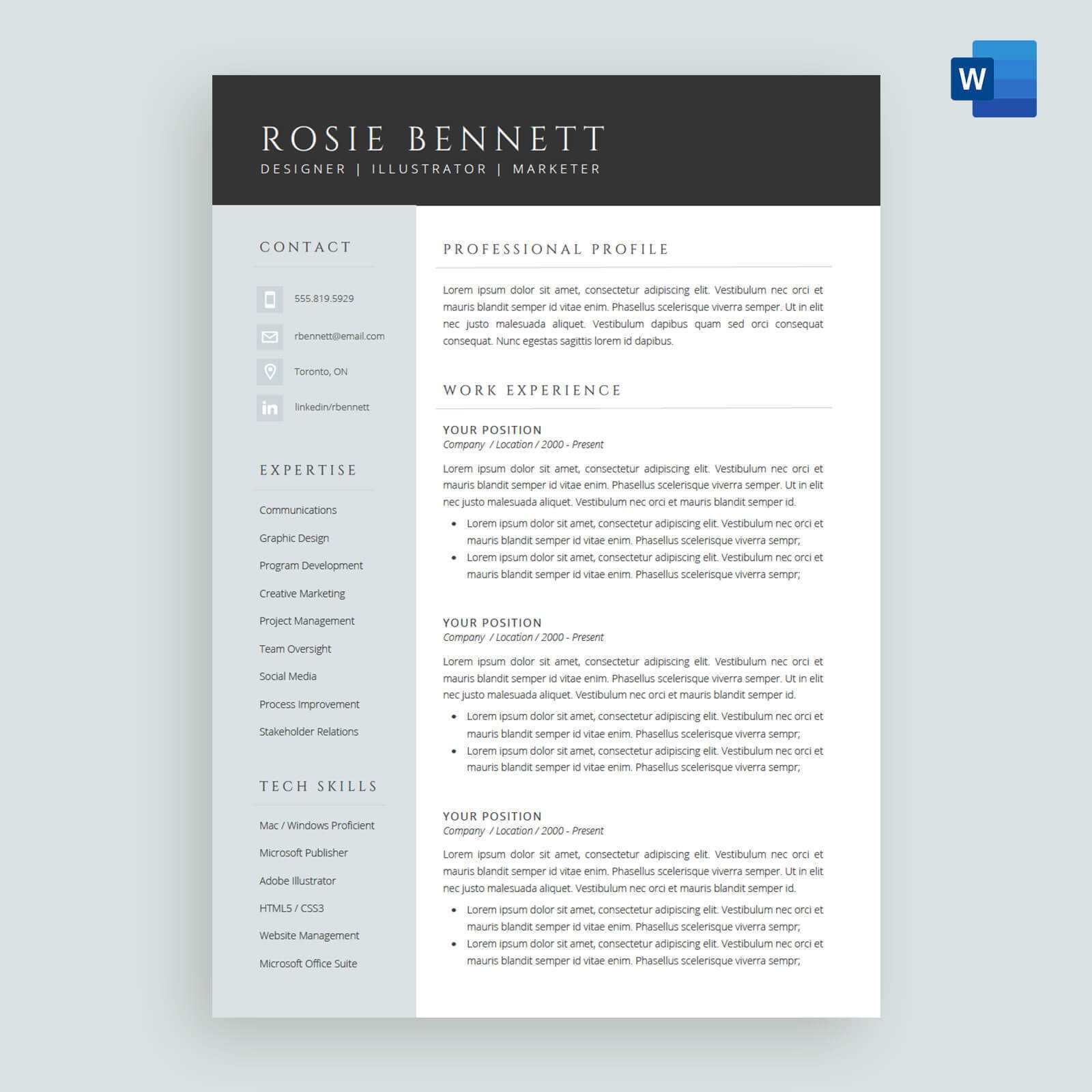 The 'rosie' Resume / Cv Template Package For Microsoft™ Word For How To Create A Cv Template In Word