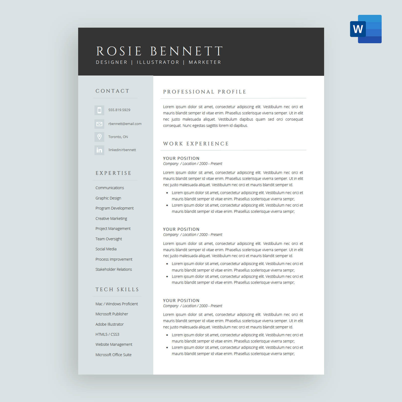 The 'rosie' Resume / Cv Template Package For Microsoft™ Word In Microsoft Word Resumes Templates