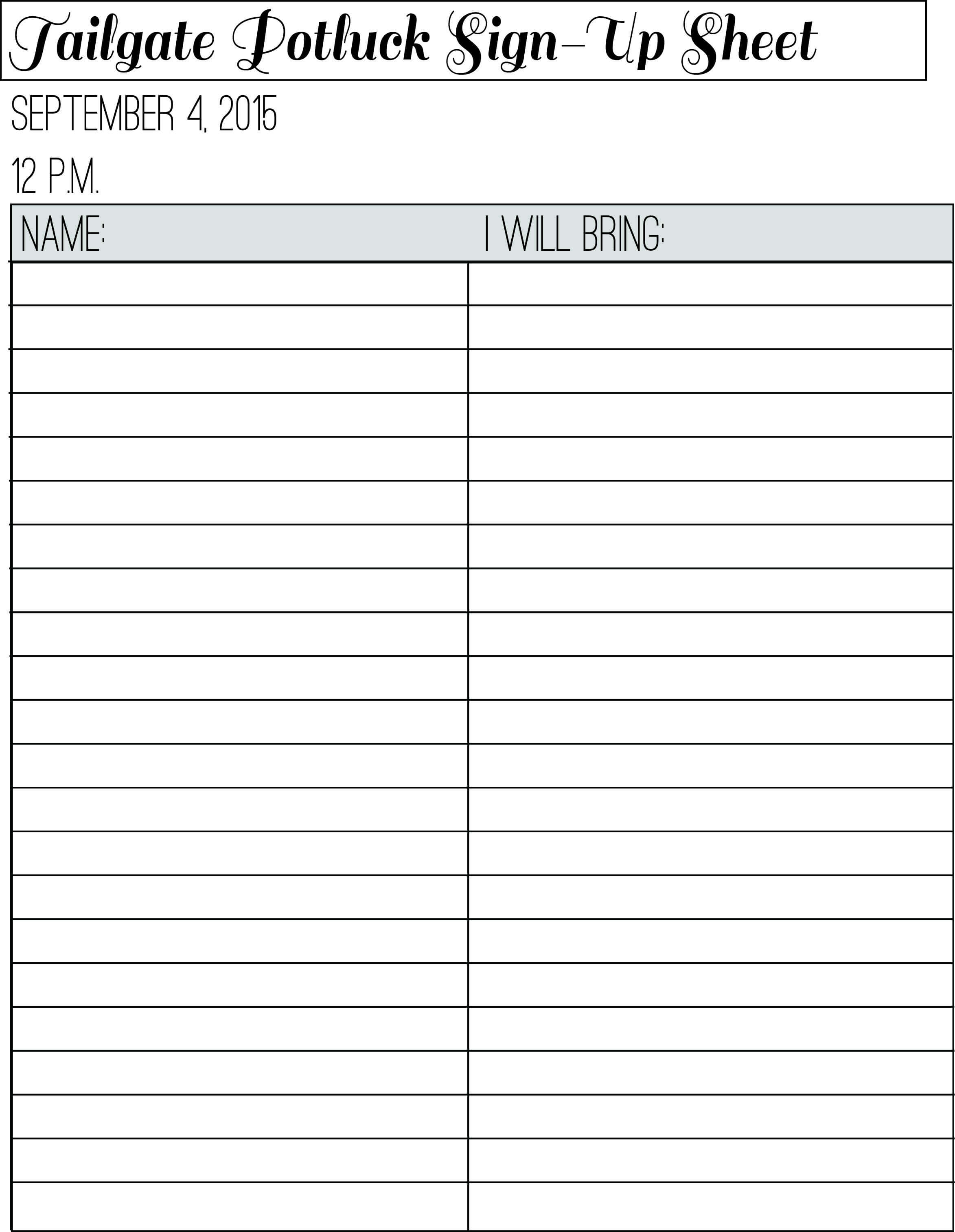 The Sign Up Sheet For Our Tailgate Potluck. In 2019 | Office For Potluck Signup Sheet Template Word