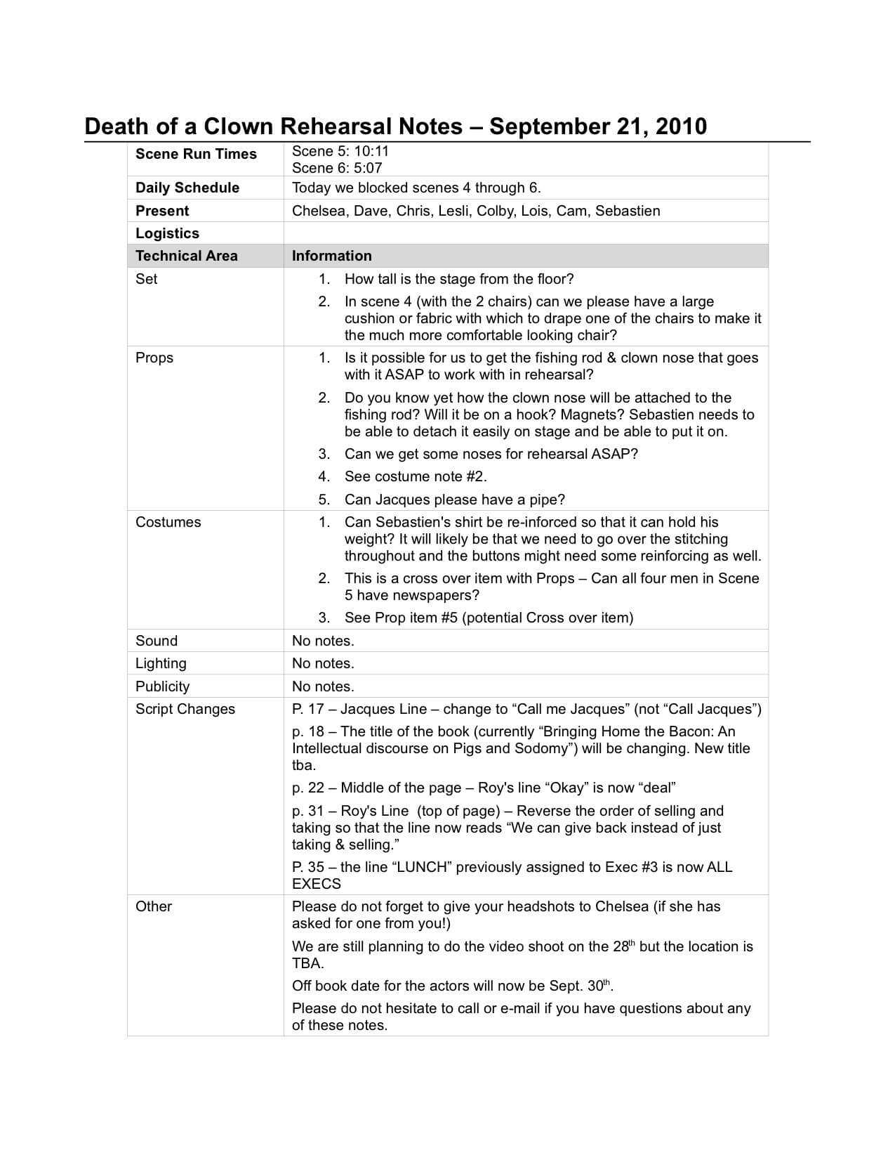 Rehearsal Report Template