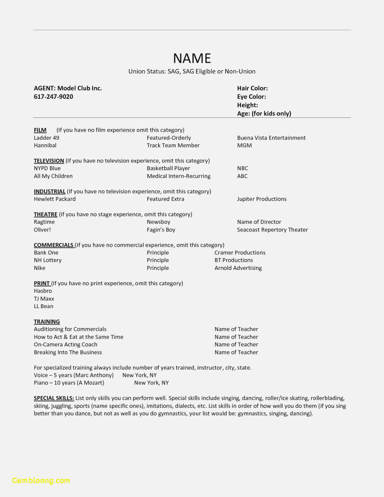 Theatrical Resume Template Word – Atlantaauctionco Inside Theatrical Resume Template Word
