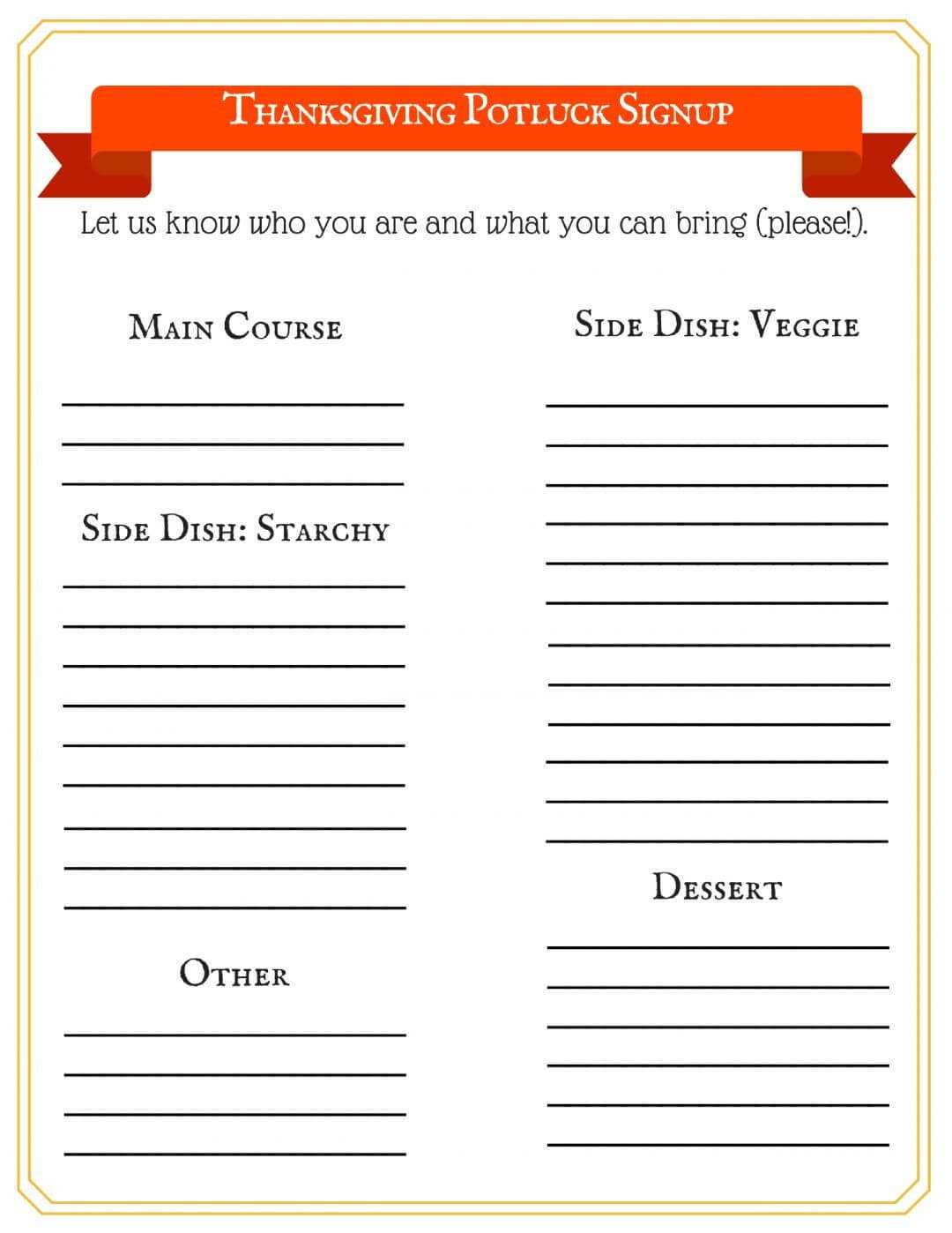 This Free Thanksgiving Potluck Signup Sheet Makes Your Big Inside Potluck Signup Sheet Template Word