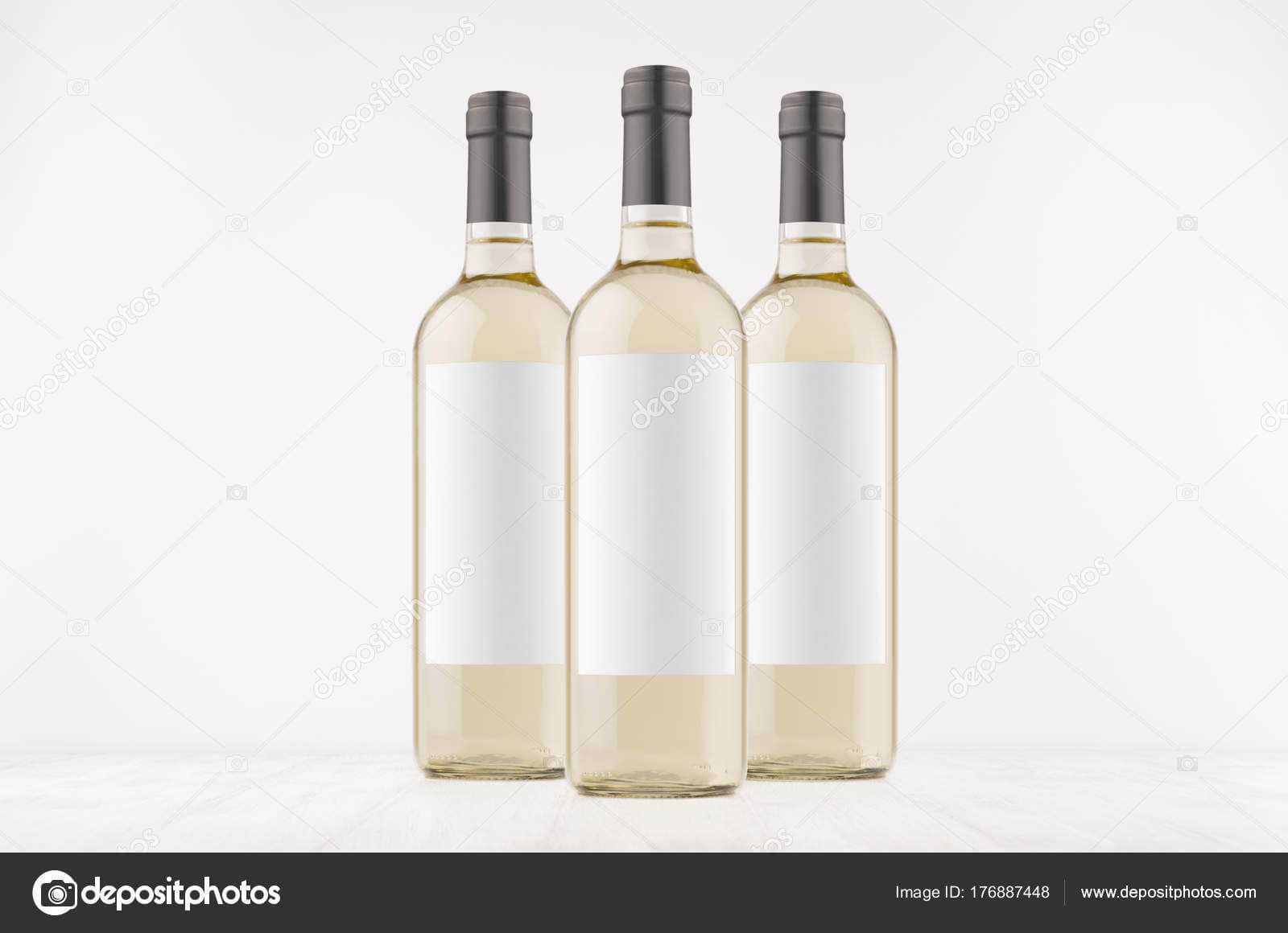 Three Trasparent Wine Bottles Blank White Labels White Within Blank Wine Label Template