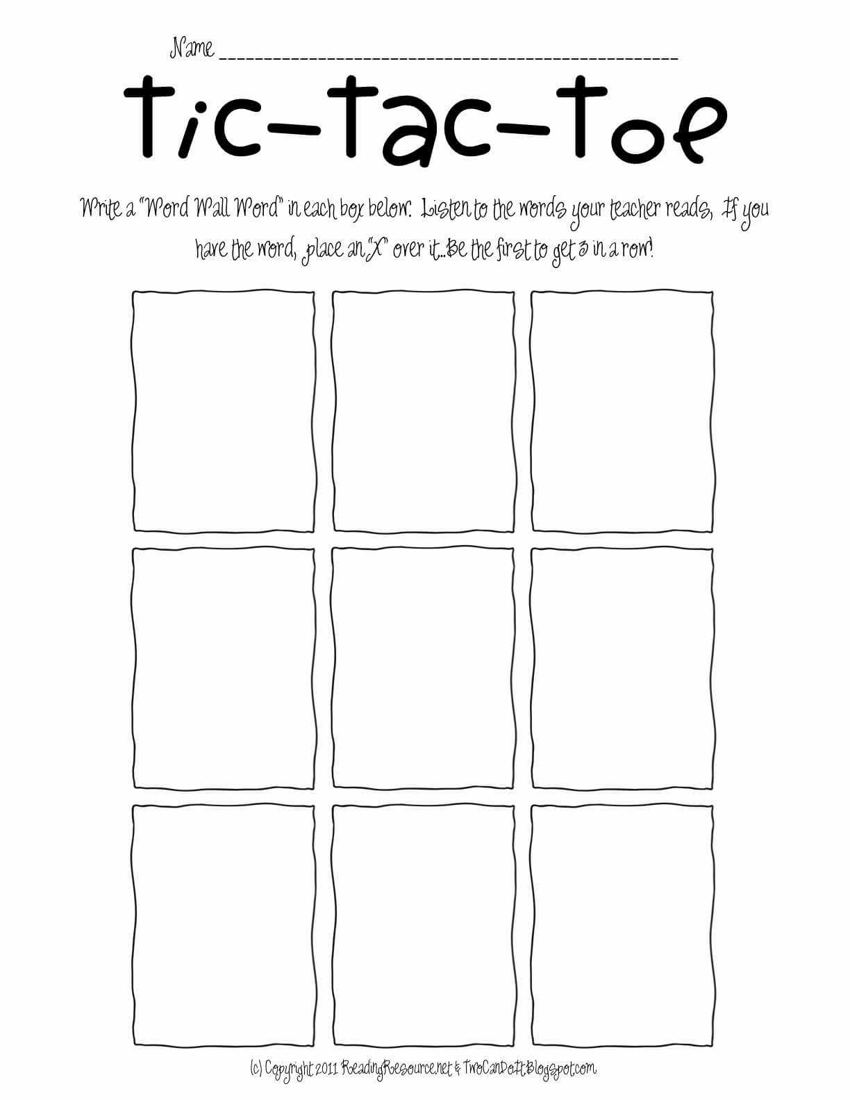 Tic Tac Toe Template Printable For Two Can Do It Sight Word With Regard To Tic Tac Toe Template Word