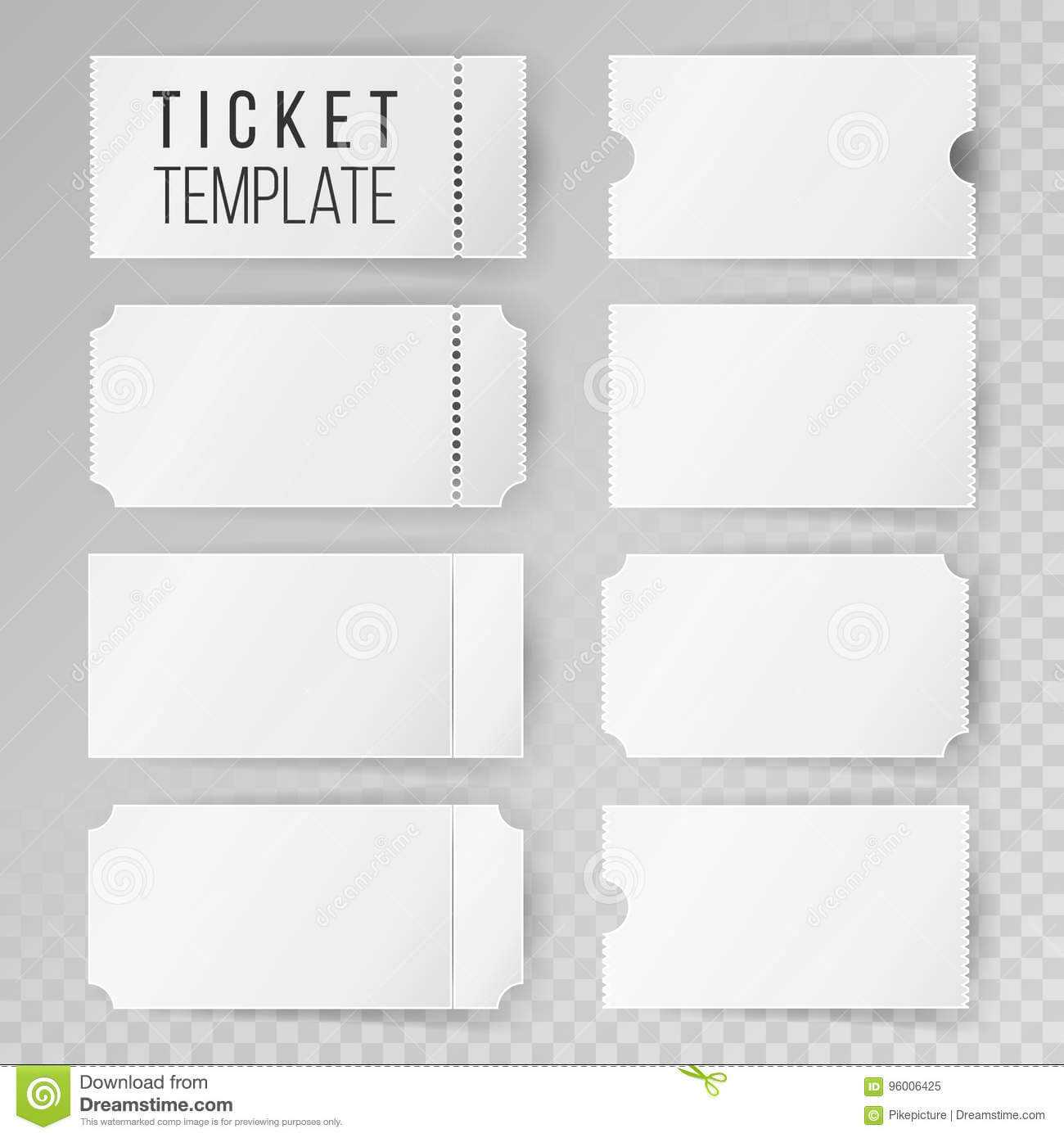 Ticket Template Set Vector. Modern Mock Up Wedding, Cinema With Blank Admission Ticket Template