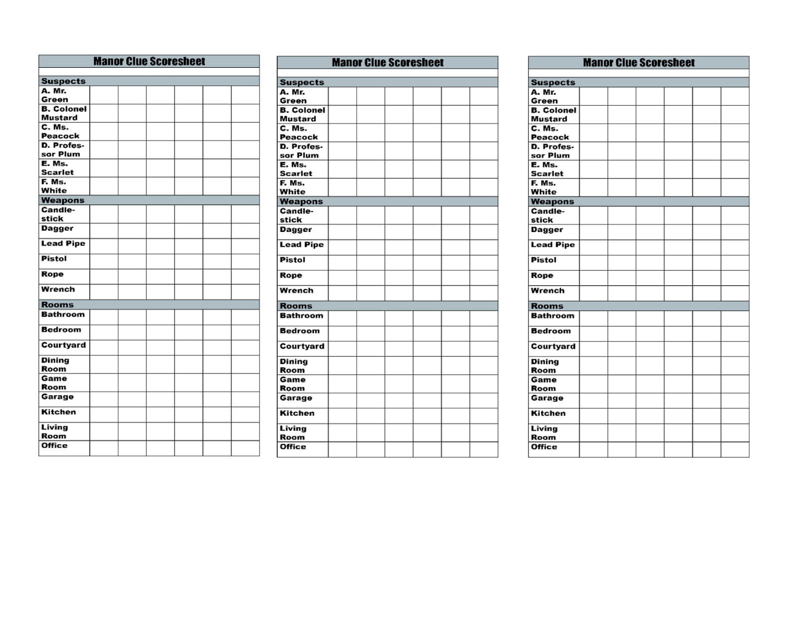 Time To Talk About It: Clue 2013 Manor Beach Score Sheets Throughout Clue Card Template