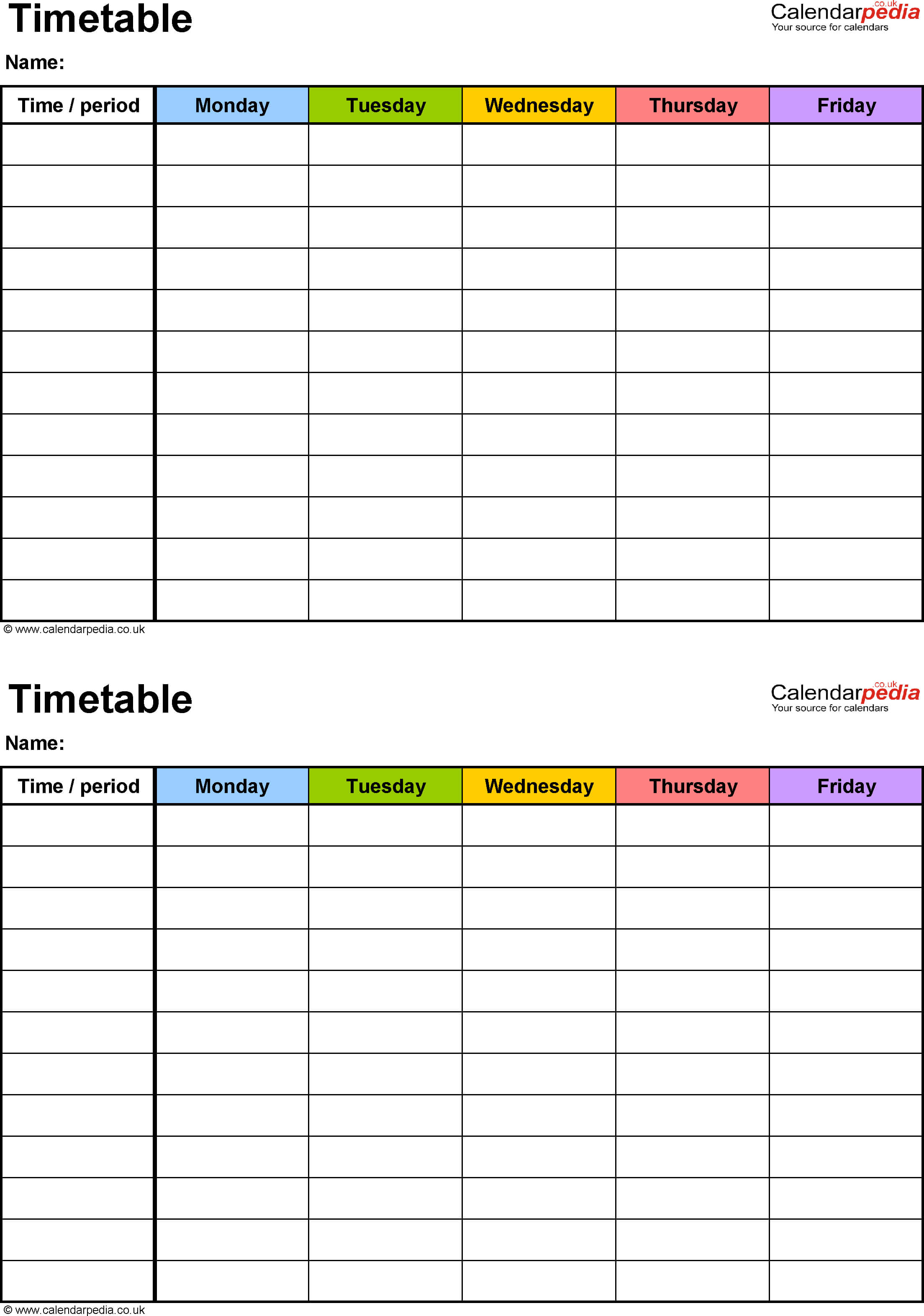 Timetable Templates For Microsoft Word – Free And Printable With Regard To Blank Revision Timetable Template