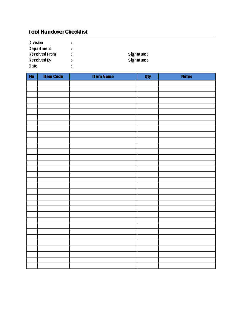 Tool Handover Checklist | Templates At Allbusinesstemplates Regarding Handover Certificate Template