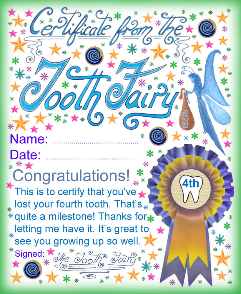Tooth Fairy Certificate: Award For Losing Your Fourth Tooth With Regard To Free Tooth Fairy Certificate Template