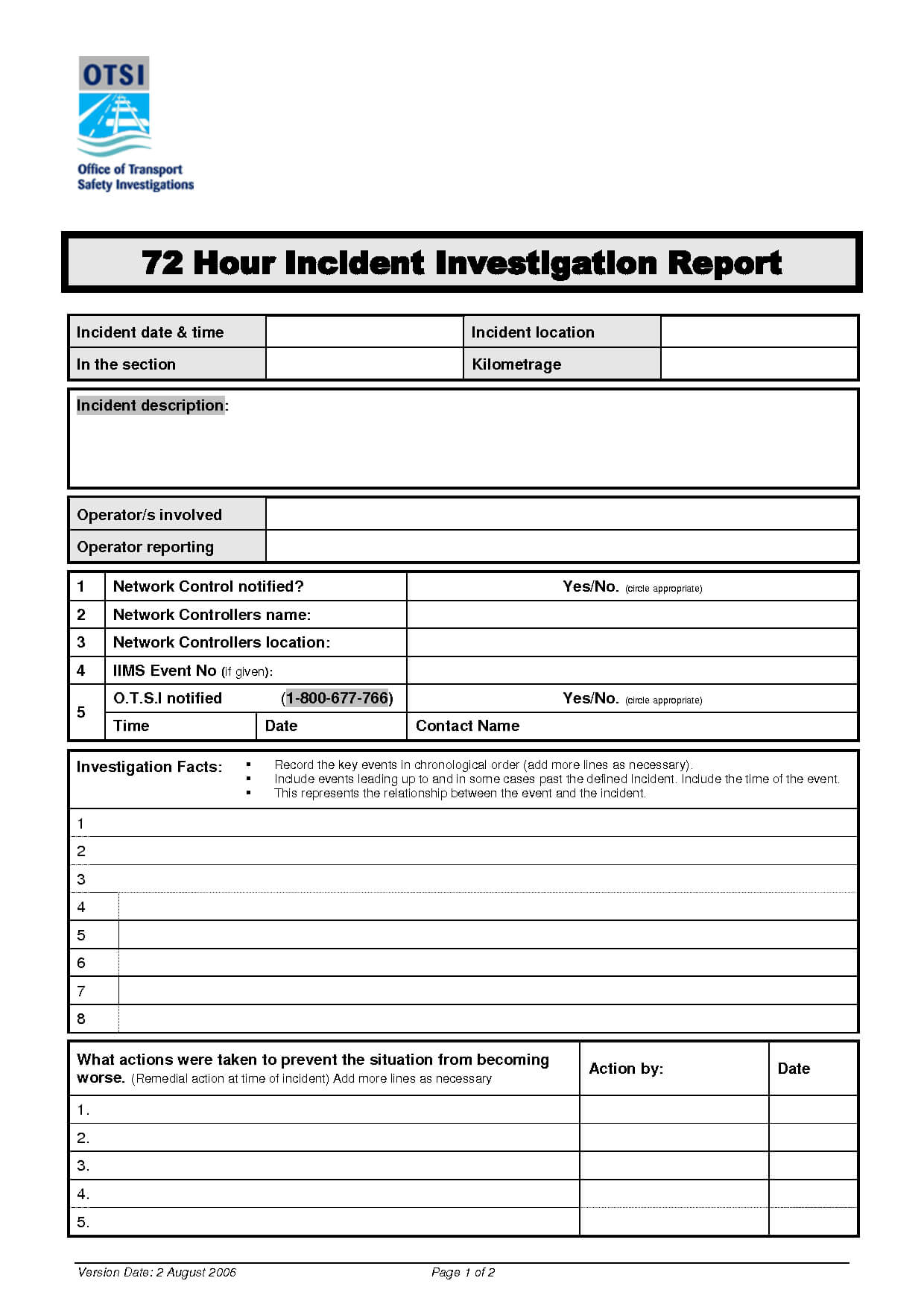 Traffic Ident Investigation Report Format Form Hse Incident Inside Ohs Incident Report Template Free