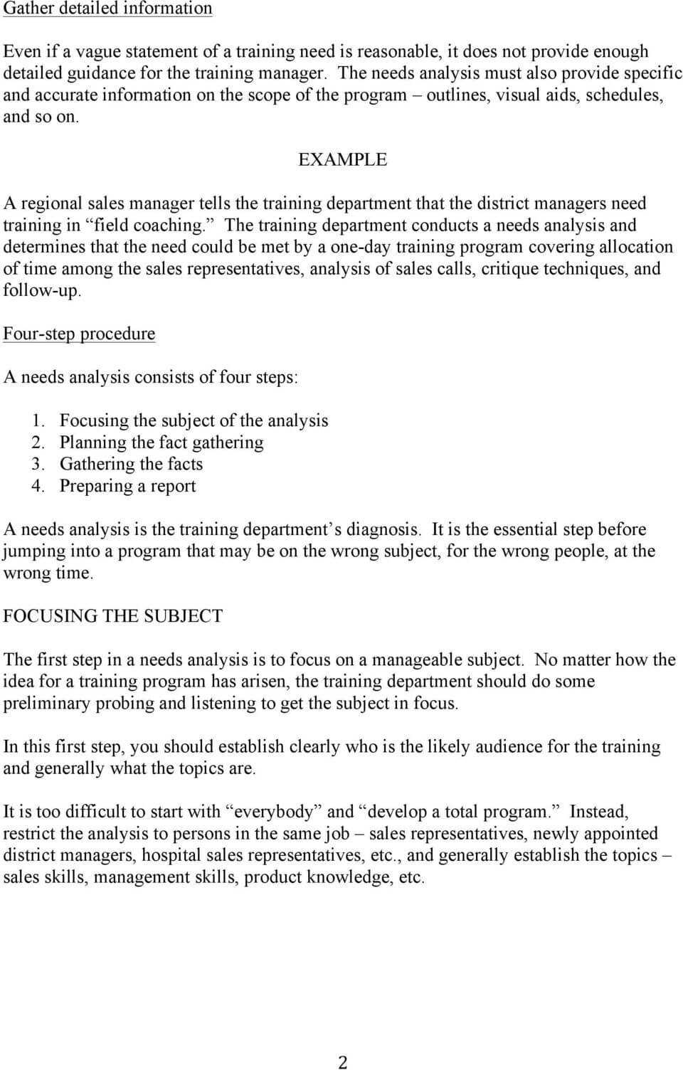 Training Needs Analysis – Pdf With Training Needs Analysis Report Template