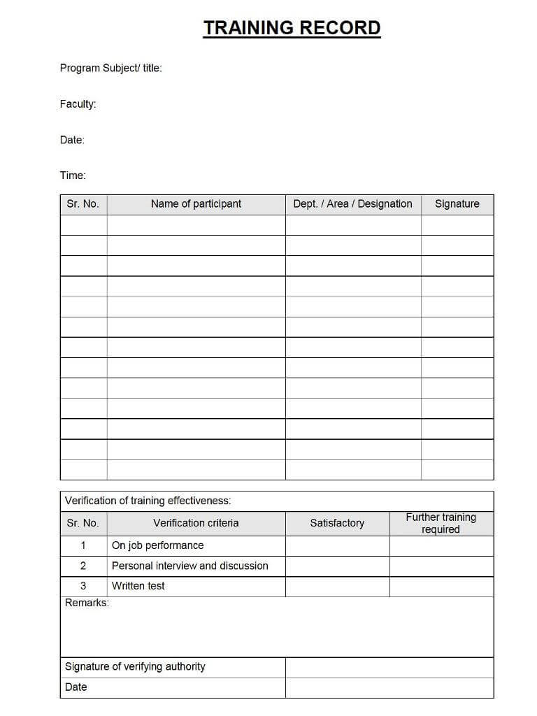 Training Record Format – Intended For After Training Report Template