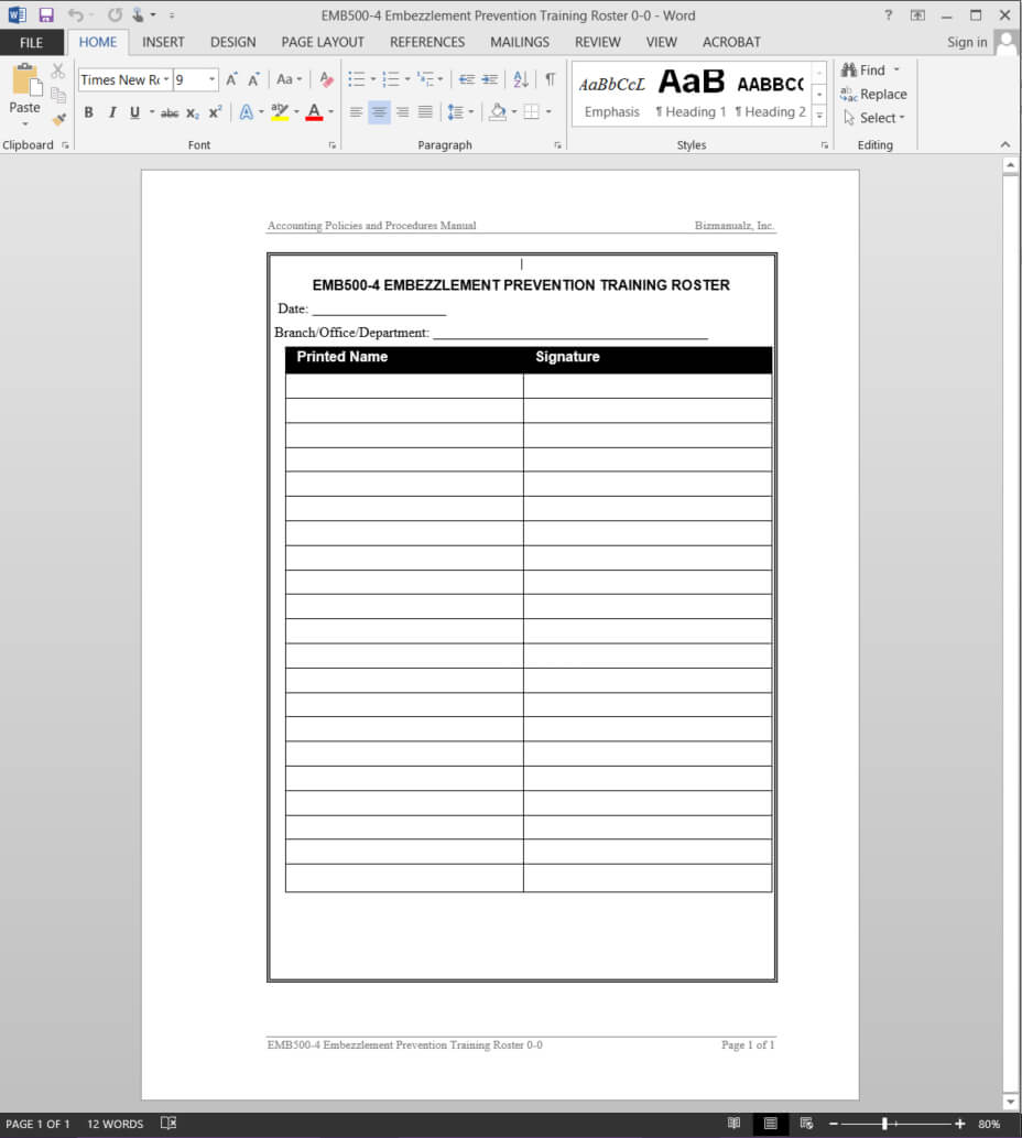 Training Record Template | Emb500 4 Regarding Training Documentation Template Word