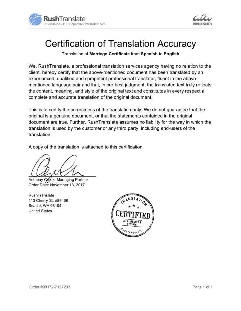 Translation Services Throughout Birth Certificate Translation Template Uscis