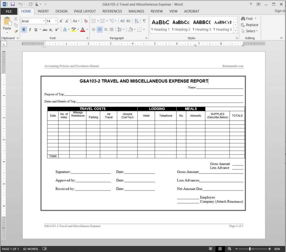 Travel Miscellaneous Expense Report Template | G&a103 2 Pertaining To Capital Expenditure Report Template