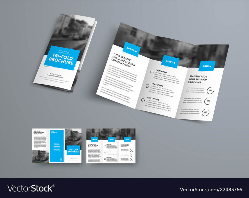 Tri Fold Brochure Template With Blue Rectangular With Regard To Three Panel Brochure Template