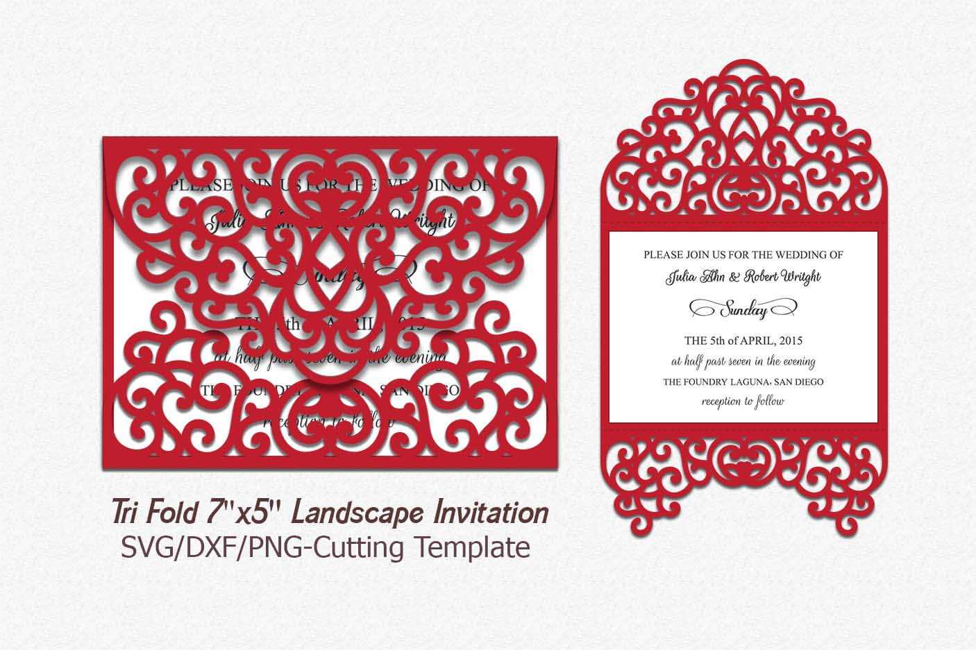 Tri Fold Card Invitation Svg Dxf Laser Machine Cut Template Pertaining To Three Fold Card Template