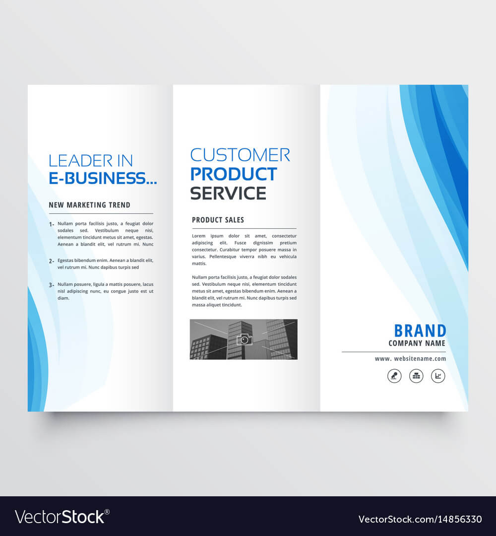 Trifold Brochure Design Template With Blue Wavy With Regard To E Brochure Design Templates