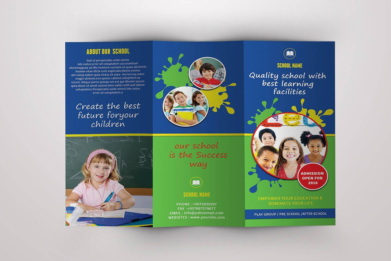 Trifold Brochure For School  V389Template Shop On Intended For Play School Brochure Templates