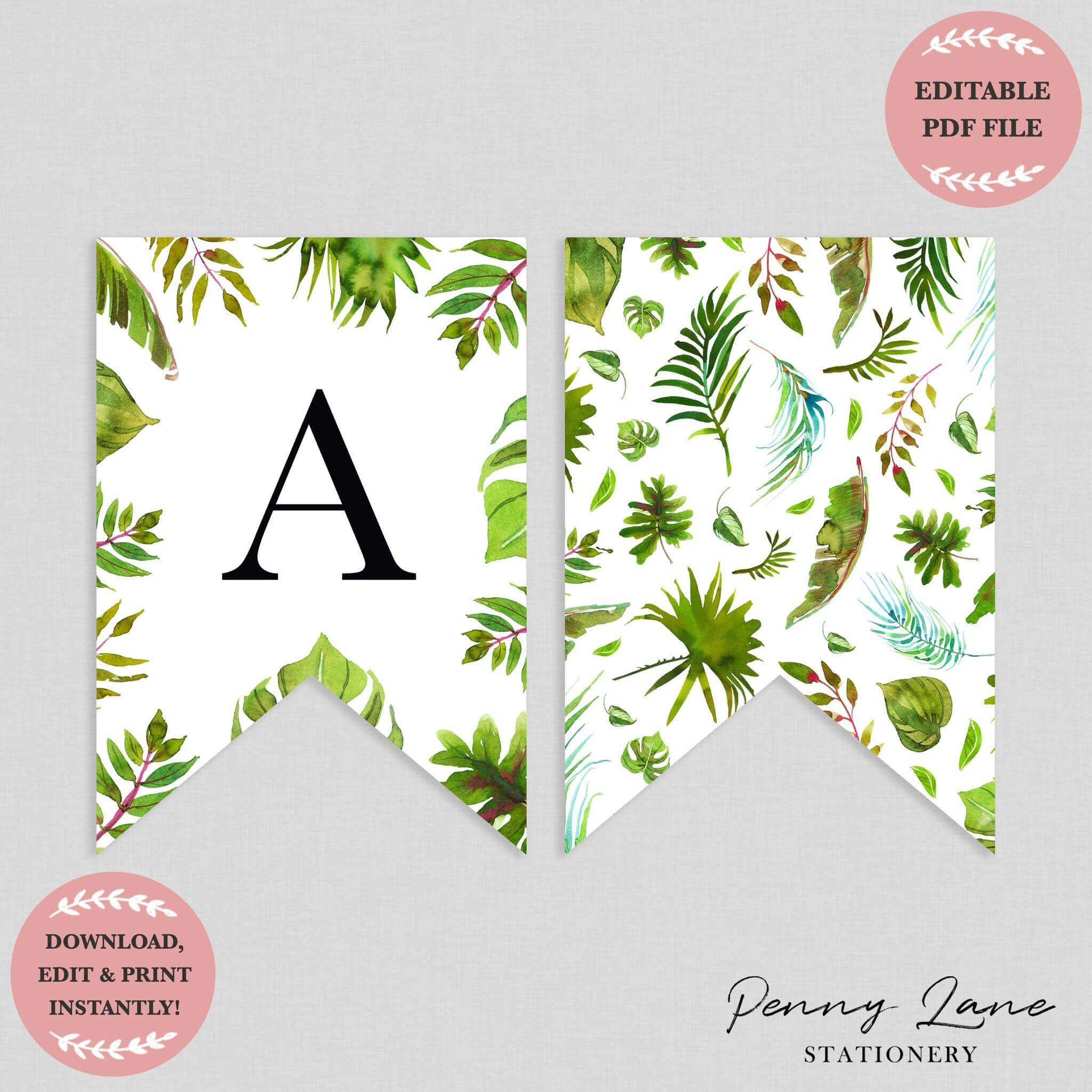 Tropical Greenery Baby Shower Bunting Flag Banner | Baby With Diy Baby Shower Banner Template