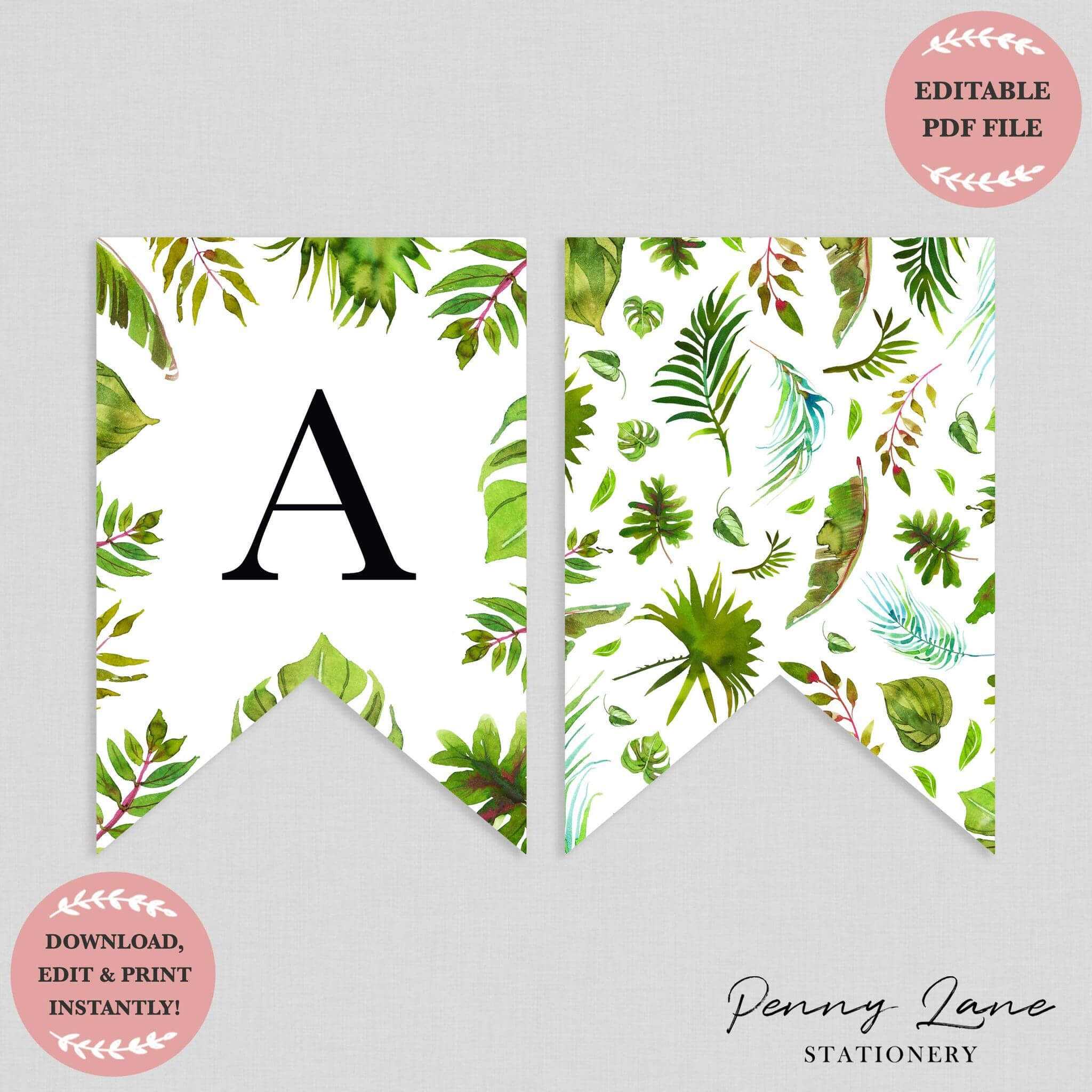 Tropical Greenery Baby Shower Bunting Flag Banner | Baby With Diy Baby Shower Banner Template