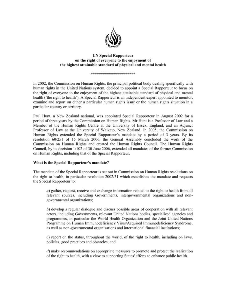 Un Special Rapporteur Inside Rapporteur Report Template